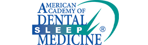 The image is a logo for American Dental Sleep Medicine, featuring a graphic of a stylized mouth with teeth and a tongue, along with the text AMERICAN DENTAL SLEEP MEDICINE in capital letters.