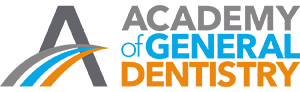 The image is a logo featuring the text ACADEMY OF GENERAL DENTISTRY in uppercase letters, with a graphic element resembling a stylized tooth and gum.
