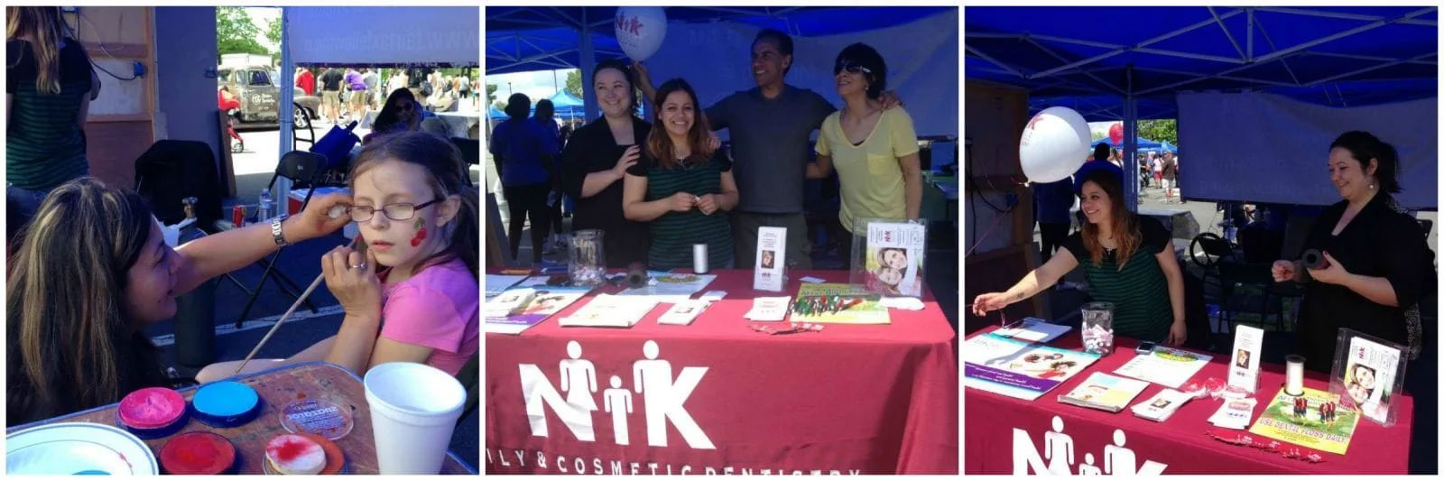 A collage of four photographs showing a group of people at what appears to be an event or gathering, engaging in various activities such as crafting and socializing.