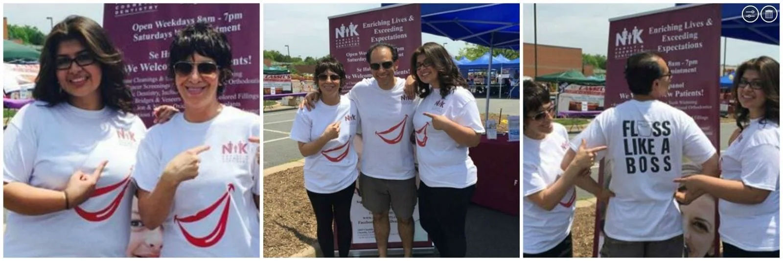 The image is a collage of four separate photographs, each featuring two individuals in various settings.