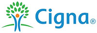 Image of a logo with the text  Cigna  and a stylized tree graphic, set against a light background.